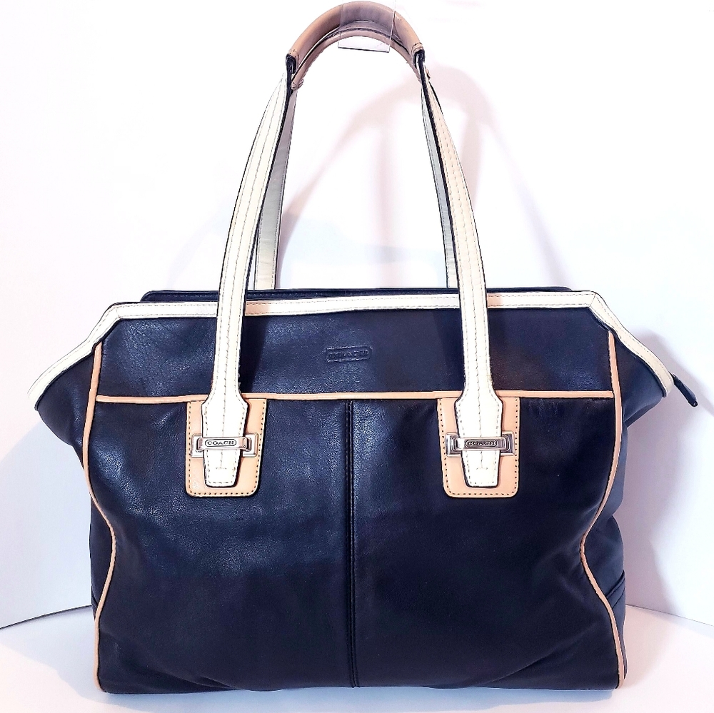 Coach F26132 Black/Ivory/Tan Leather Caryall